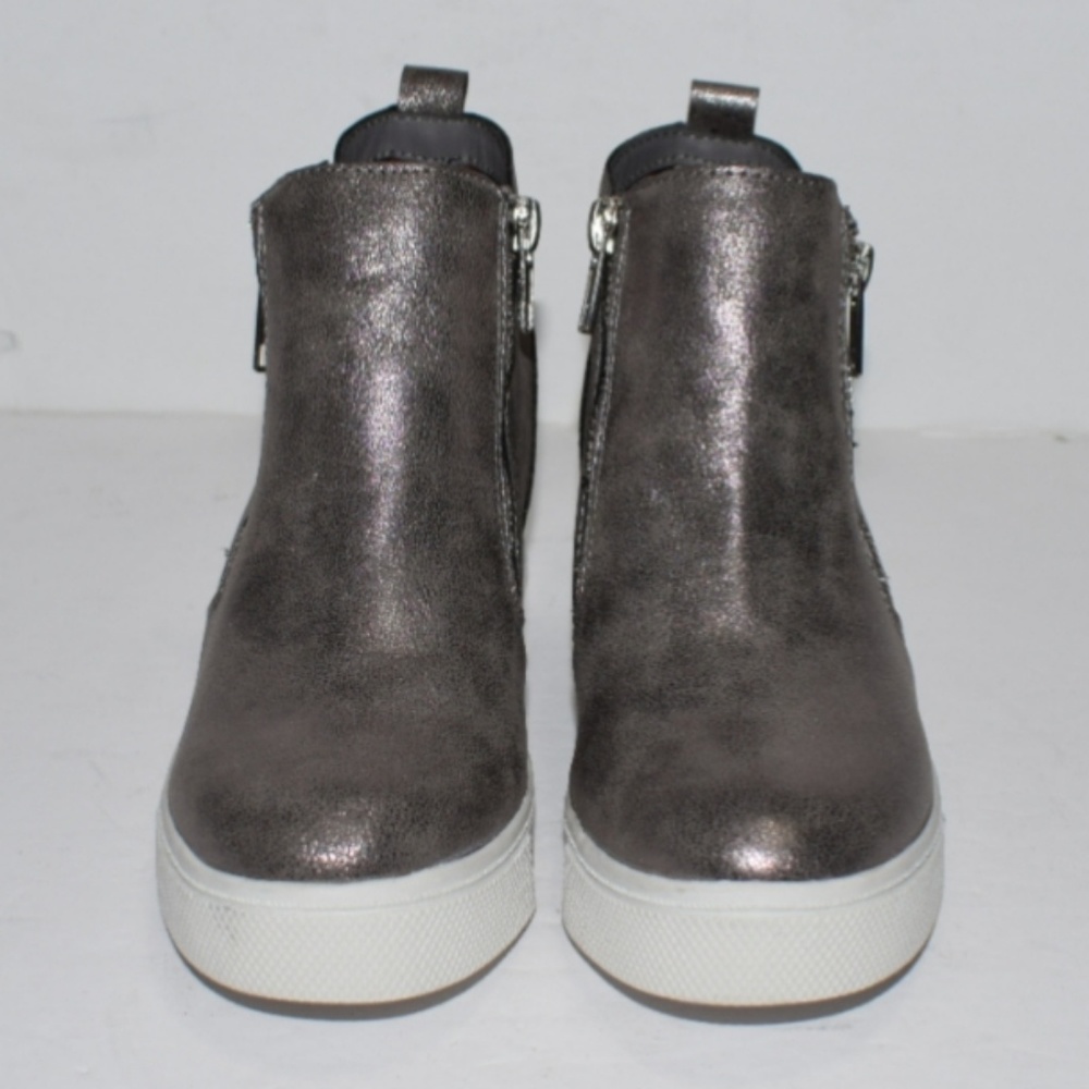 Steve Madden Metallic Pewter High-Top Wedge Sneakers with White Sole - Picture 2 of 16